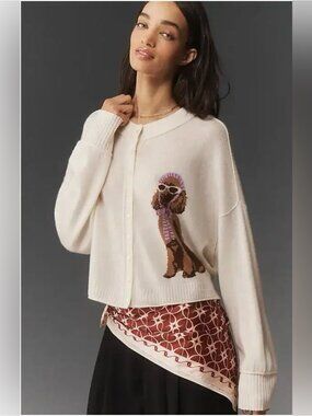 NWT Size M - Anthro Goldie Cashmere Blend Cardigan Sweater Dog Icon (US$ 198)